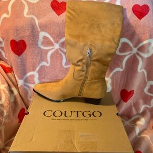 Coutgo Women's Tan Heeled Boots